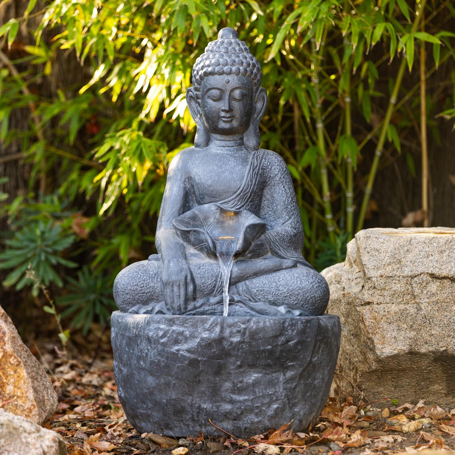 Seated Buddah Fountain Dark Grey
